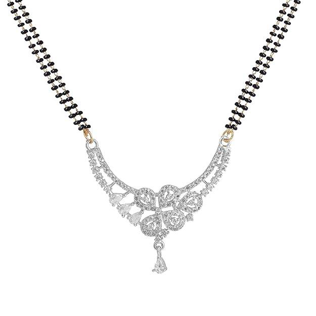 Gehena By Estele Fashion Jewelry Mangalsutra Set For Women: Rhodium Plated Exquisite Black Beaded Mangals : OSAKMS005-IRWENKER