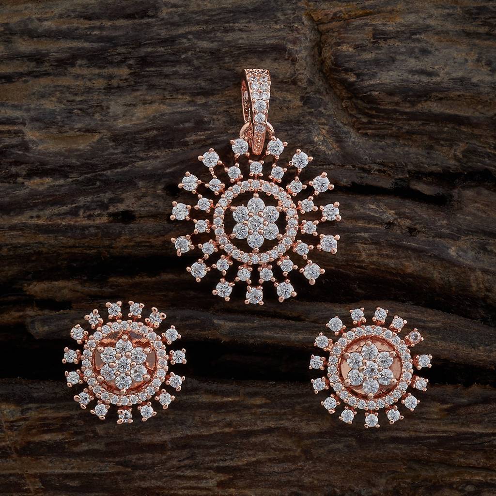 Kushal'S Fashion Jewellery White Rose Gold-Plated Party Zircon Pendant & Earring Set -413347 : 413347