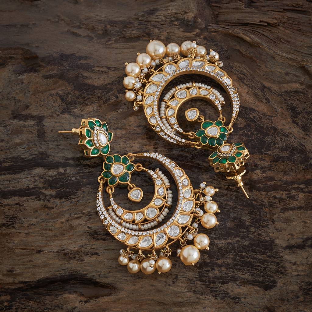 Green Plated Ethnic Kundan Drops-442169 : 442169