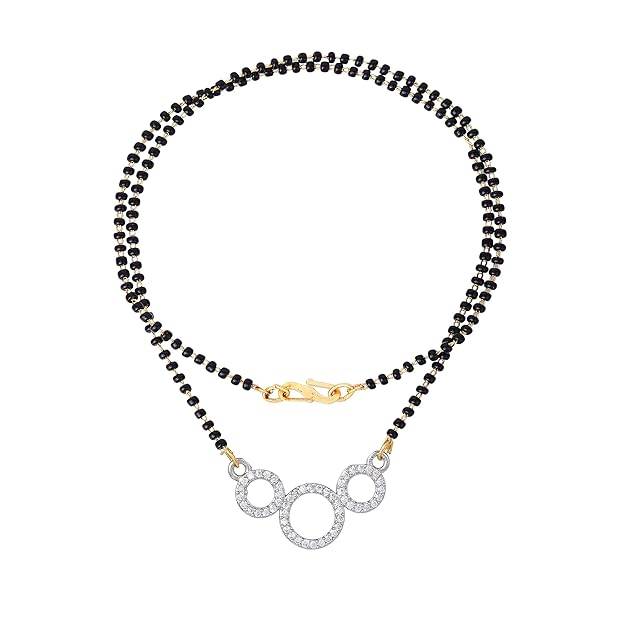 Gold & Rhodium Plated Splendid Trio Circular Pendant Mangalsutra Chain With Black Beads & White Crystals  : OSAKMS002-2TNWENK