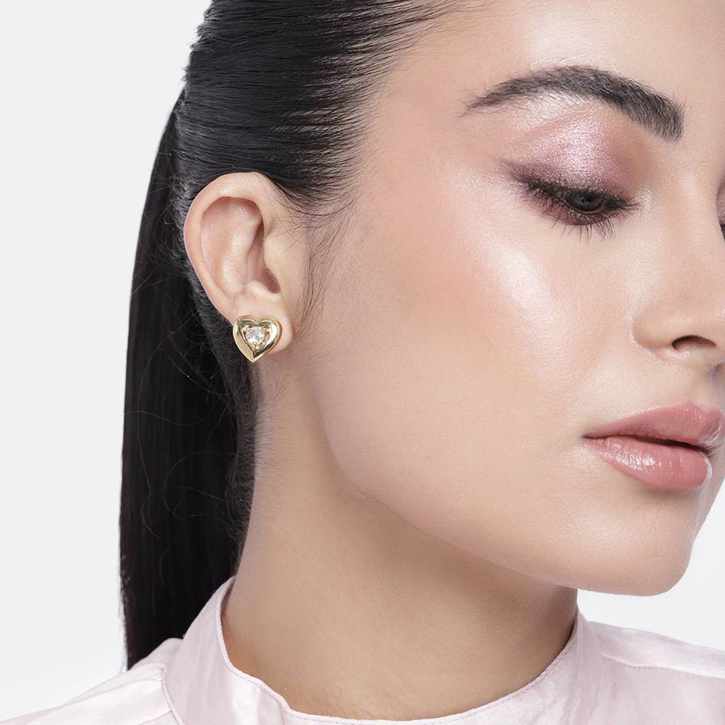 Estele Gold Plated Cz Heart Designer Stud Earrings For Women : AD-062703ER