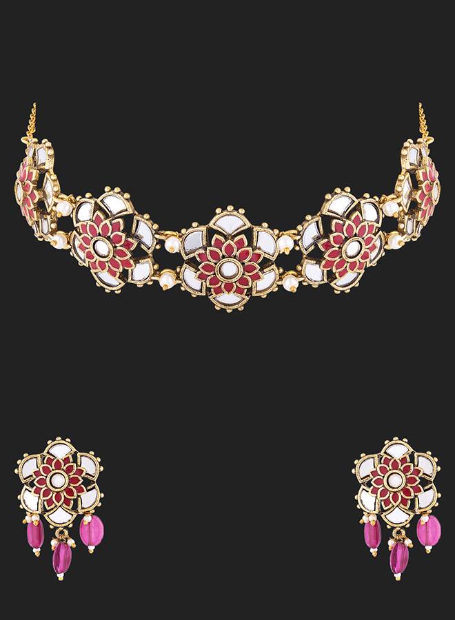 Thikri Jadau Style Necklace Set : 8905124079425