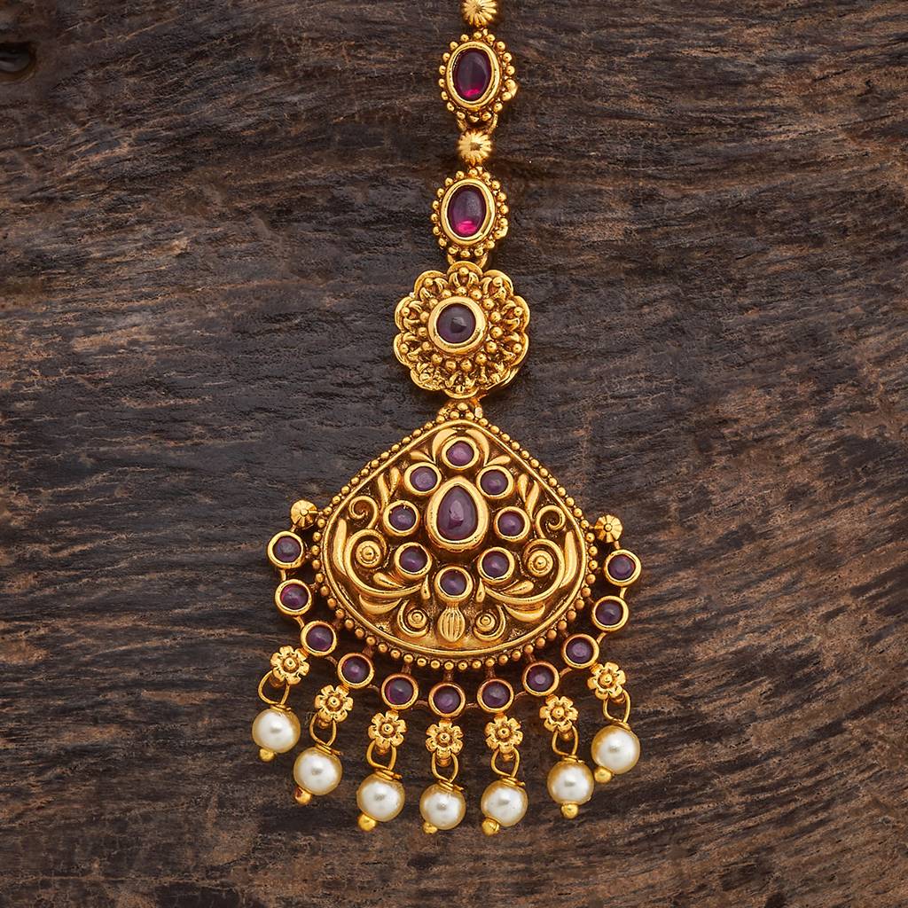 Kushal'S Fashion Jewellery Green Gold-Plated Ethnic Antique Tikka -431516 : 431516
