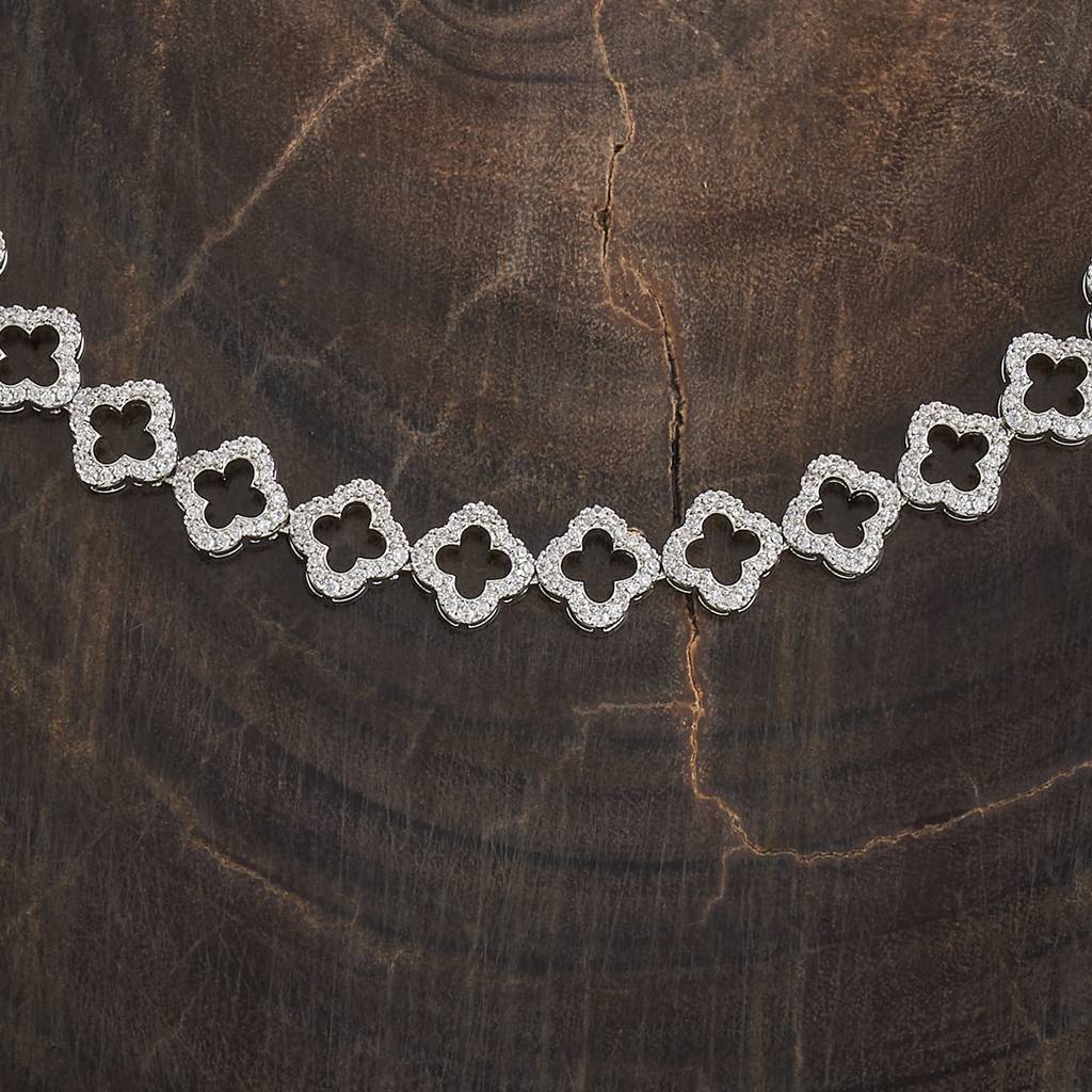 White Plated Party Zircon Necklace Set-442796 : 442796