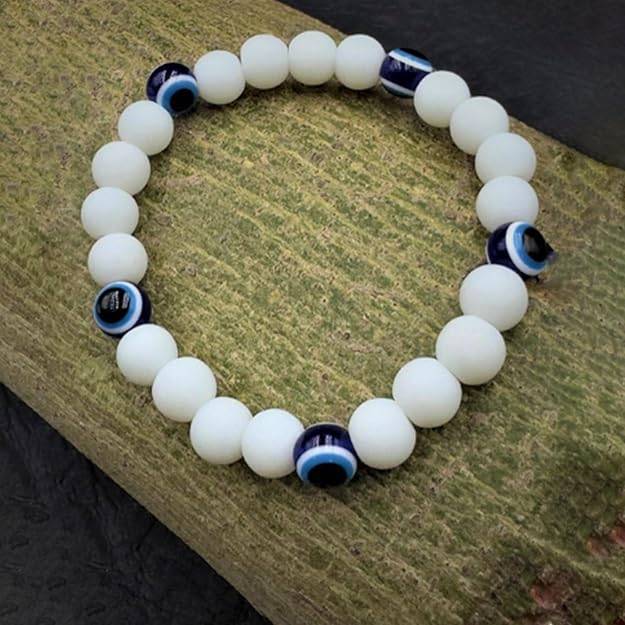 Gehena By Estele Stylish White & Blue Evil Eye Beads Bracelet: Spiritual Protection & Fashion Jewelry For M : OSAK011-IRWEBLBR