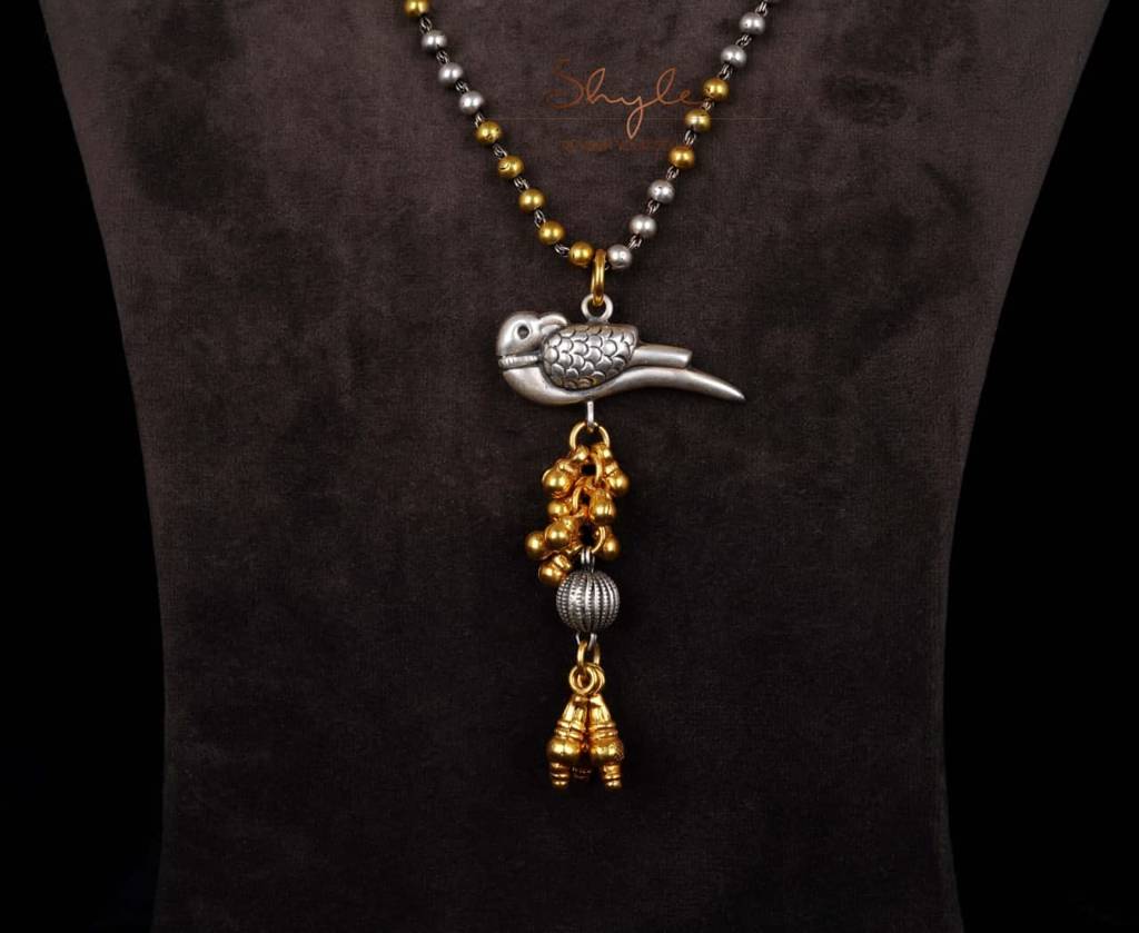 Anvaya Dual Tone Parrot Ghughri Ball Chain Necklace : SN1124