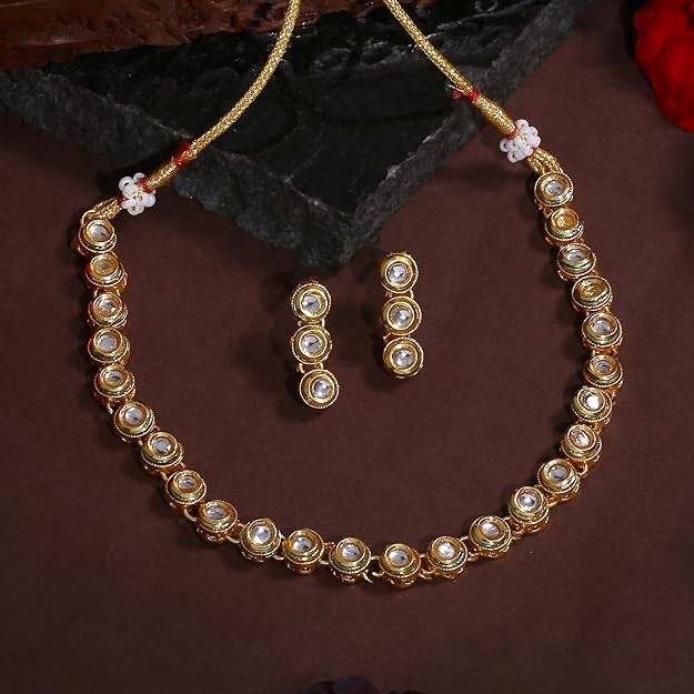 Estele Gold Plated Circular Designer Gehena Necklace Set With Kundan For Women : PJ-031-IGWENKER