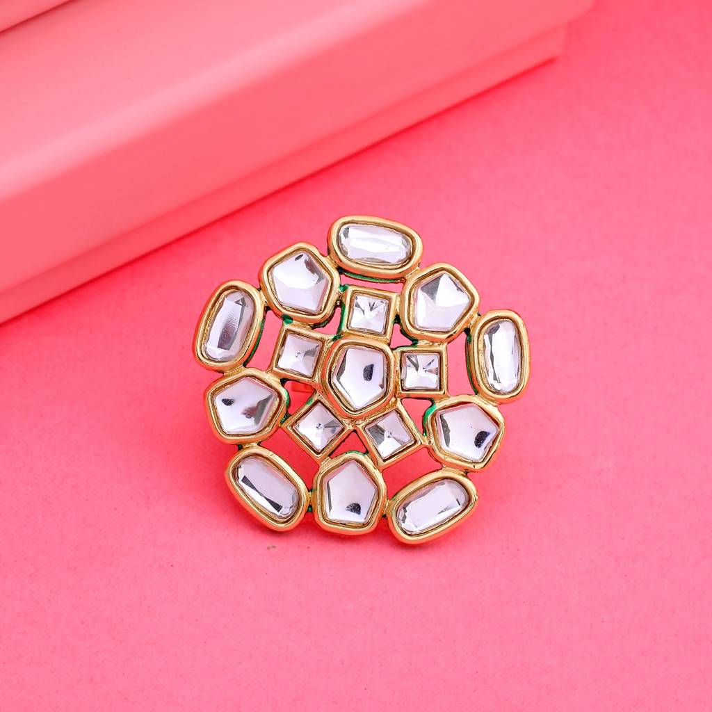Estele Gold Plated Traditional Maharani Ring With Kundan For Women : 546-IGRING