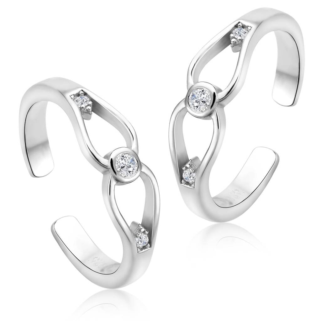 925 Sterling Silver Cubic Zirconia Studded Adjustable Toe Ring Stylish Bichiya Gift For Women : PF18TR01S