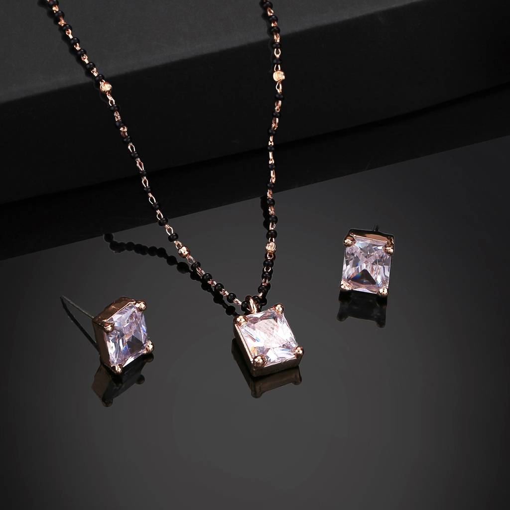 Estele Rose Gold Plated Cz Square Designer Mangalsutra Necklace Set With White Stone For Women : ADMS039-RGWENKER