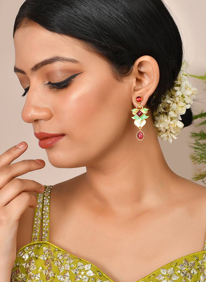 Forever More Pink Green Lotus Drop Earings : 8905124498141