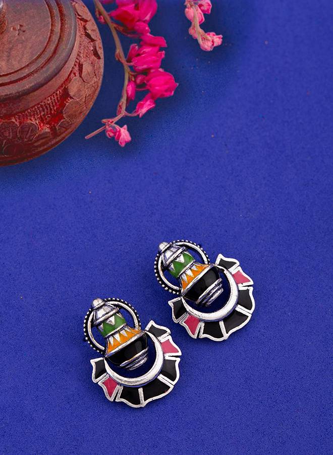 Kalbelia Enameled Chandbali Earrings : 8905124131215