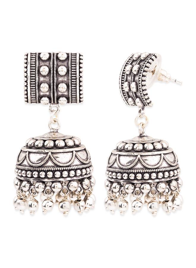 Rava Ball Silver Oxidized Jhumka Earrings-Vmjai43287 : 8905124136074
