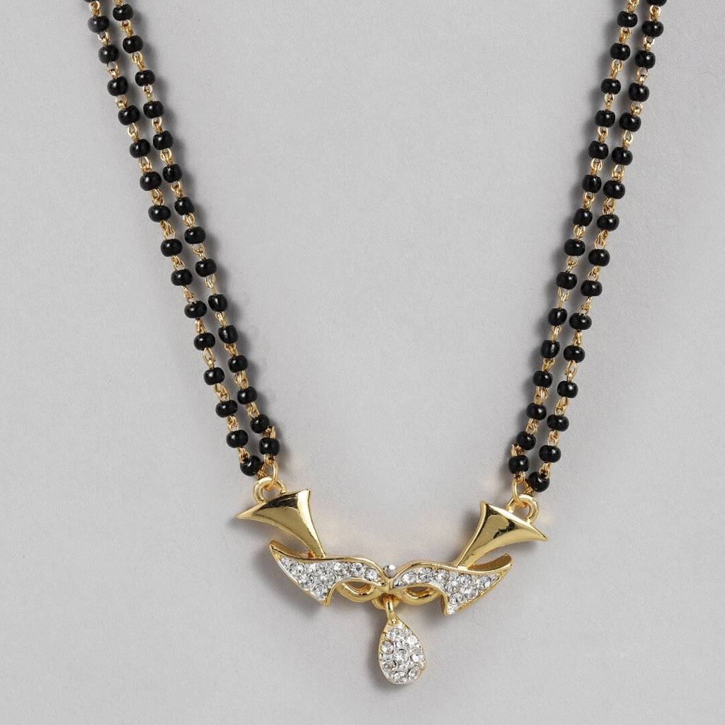 Estele Gold & Rhodium Plated Wave Drop Mangalsutra Necklace Set With Austrian Crystals For Women : EMS15010090NK