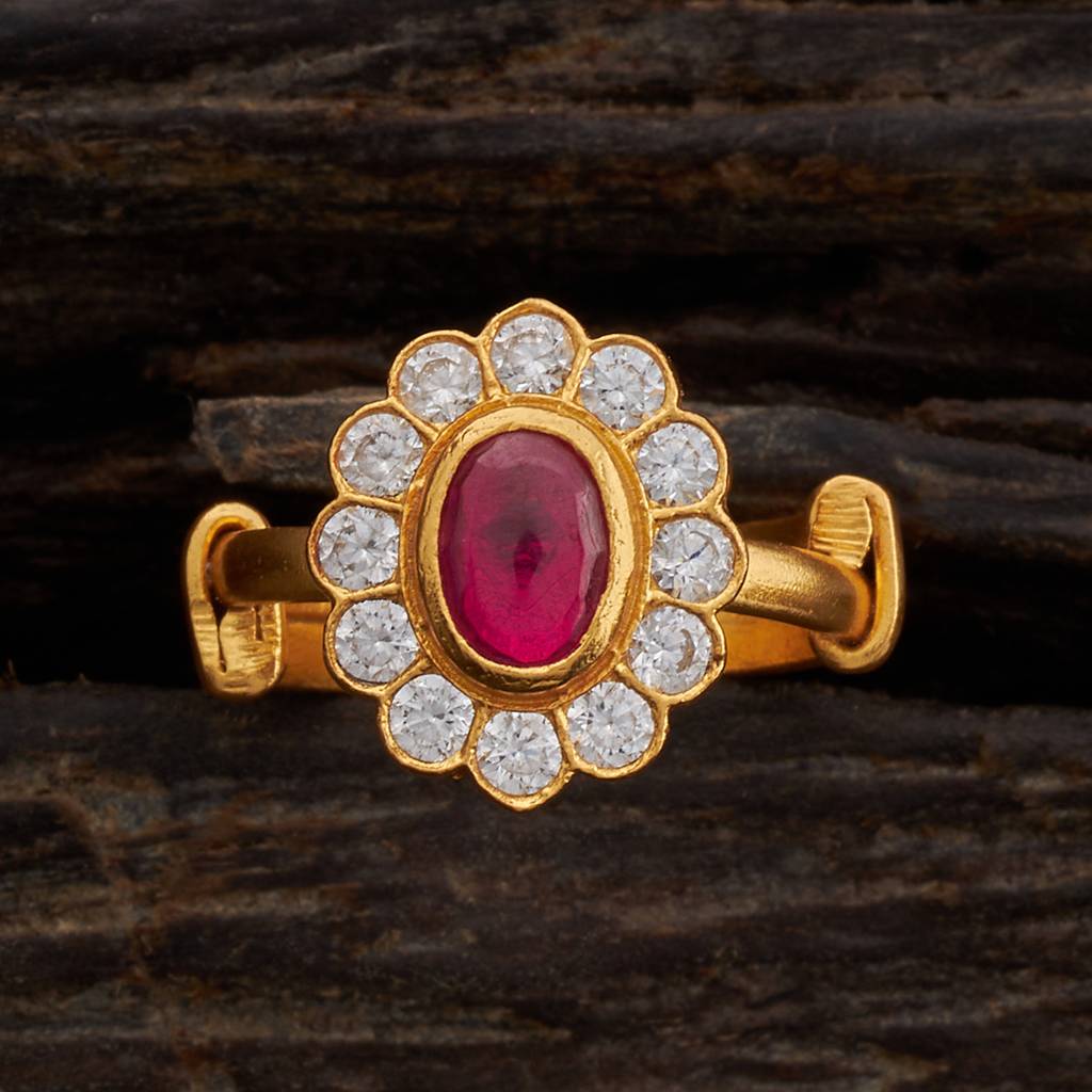 Ruby Gold-Plated Party 92.5 Pure Silver Temple Finger Ring  -397815 : 397815