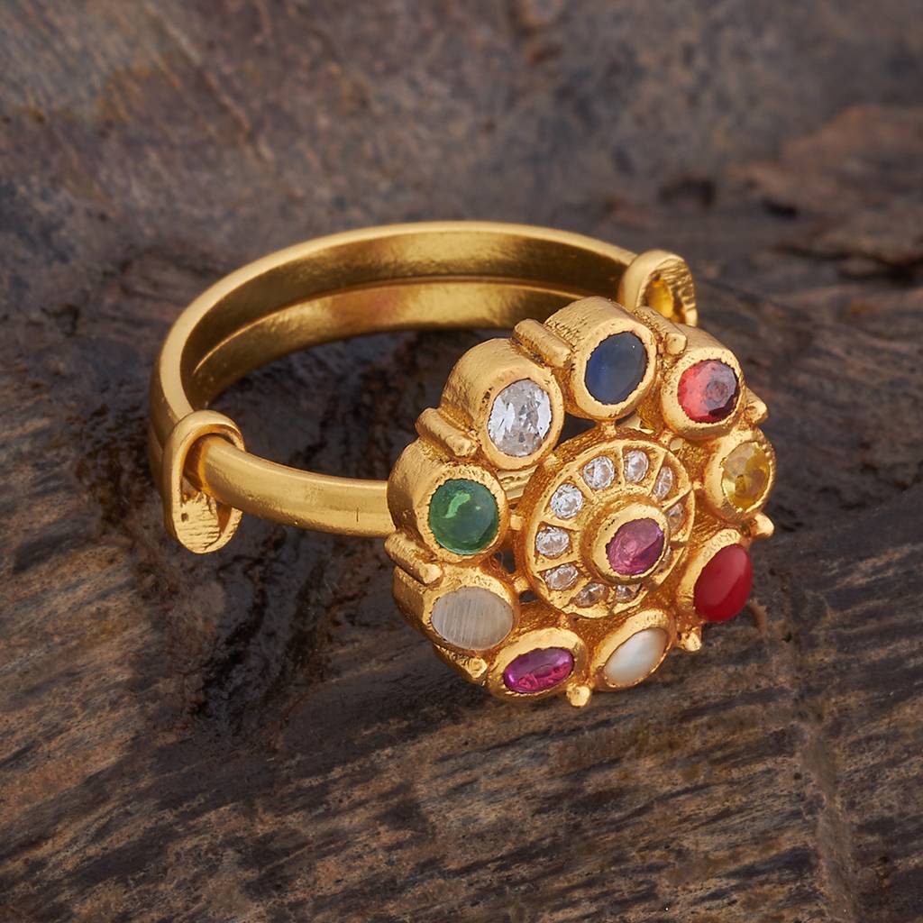 Kushal'S Fashion Jewellery Navaratna Gold Plated Artificial Stones Studded Finger Ring : 426728