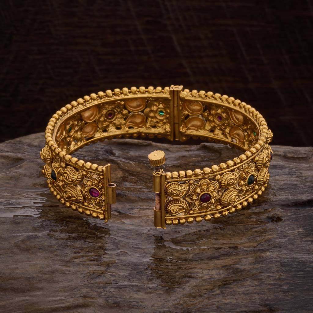 Kushal'S Fashion Jewellery Ruby-Green Gold-Plated Ethnic Copper Antique Bangle-167862 : 412225