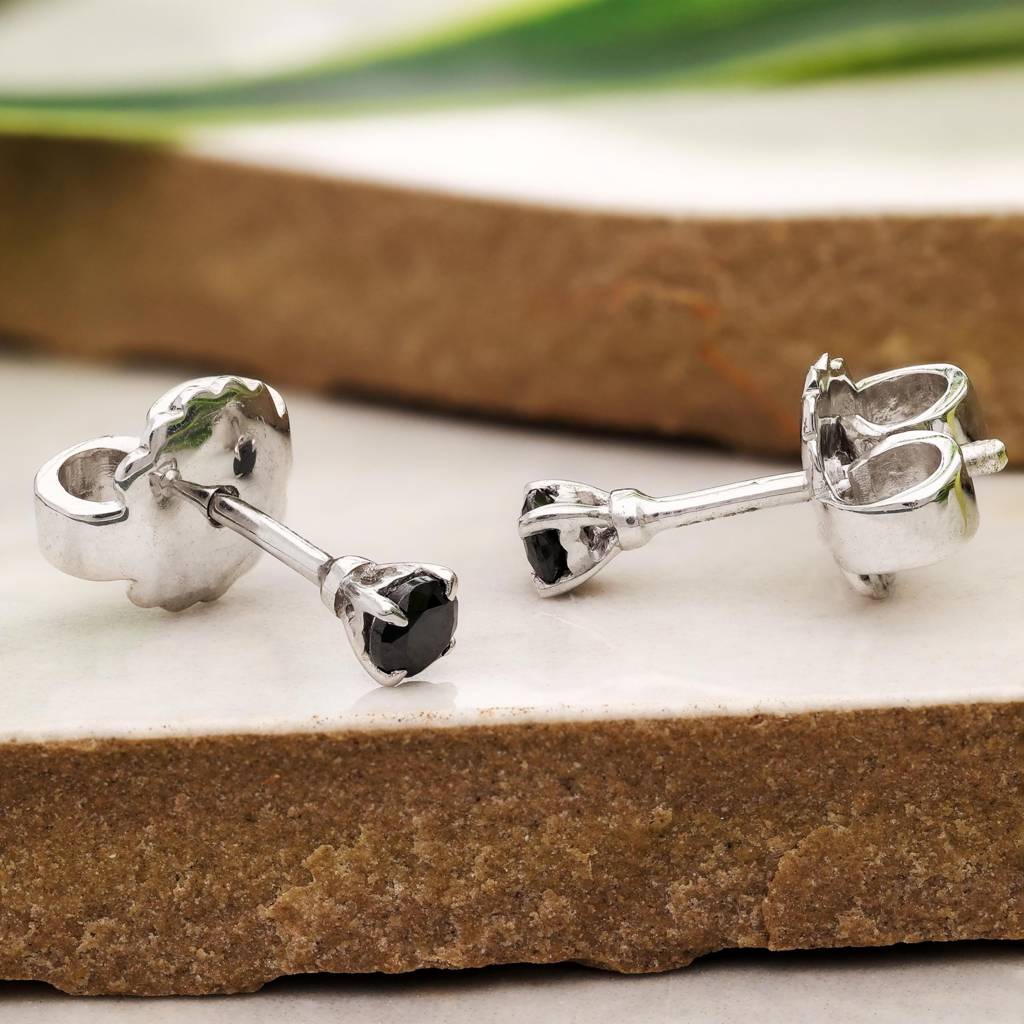 925 Silver Black Diamond Studs | Dainty Dark Stone Gift : SE_000791