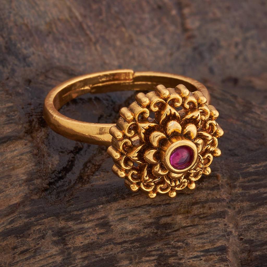 Kushal'S Fashion Jewellery Ruby Gold-Plated Ethnic Antique Finger Ring : 430458