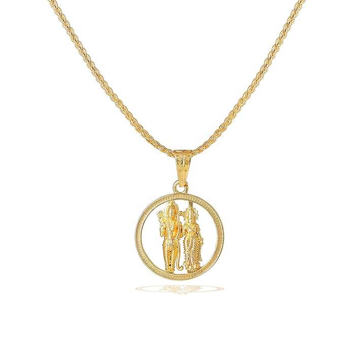 Fashion Jewelry Lord Rama & Sita Pendant For Men: Gold Plated Spiritual" Bhagawan Ram & Goddess Sita Maa" : OSAK013-IGPENDANT