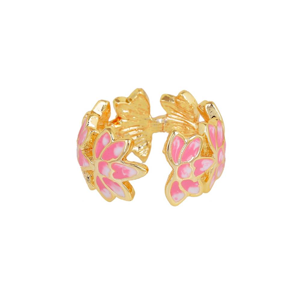 Estele Gold Plated Pink Enamel Lotus Designer Adjustable Finger Ring For Girl'S & Women. : AD-136-IGRING