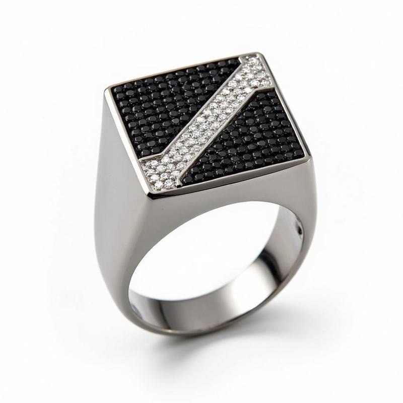 Moissanite Arrow Signet Ring With Dazzling White Chevron : TGDMR-17-R-23