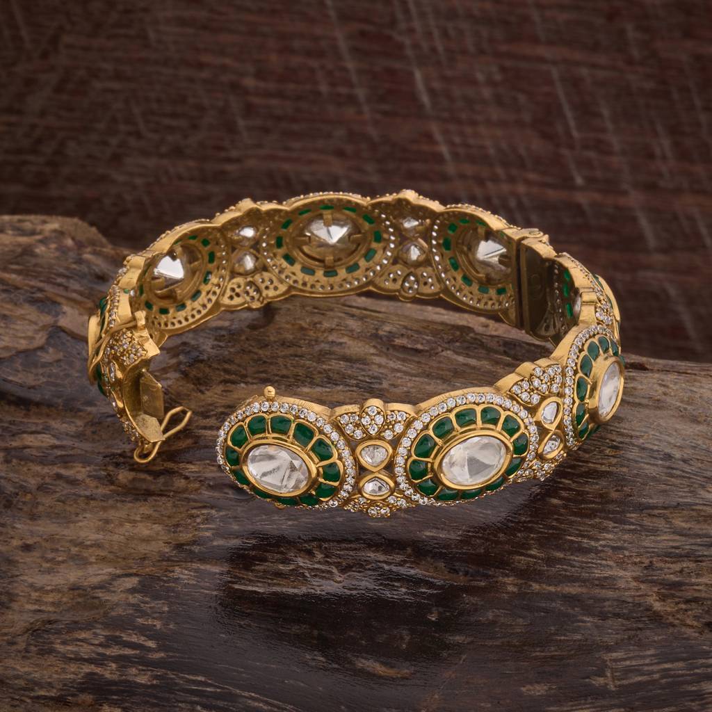 Green Plated Ethnic Kundan Bangle-433497 : 433497