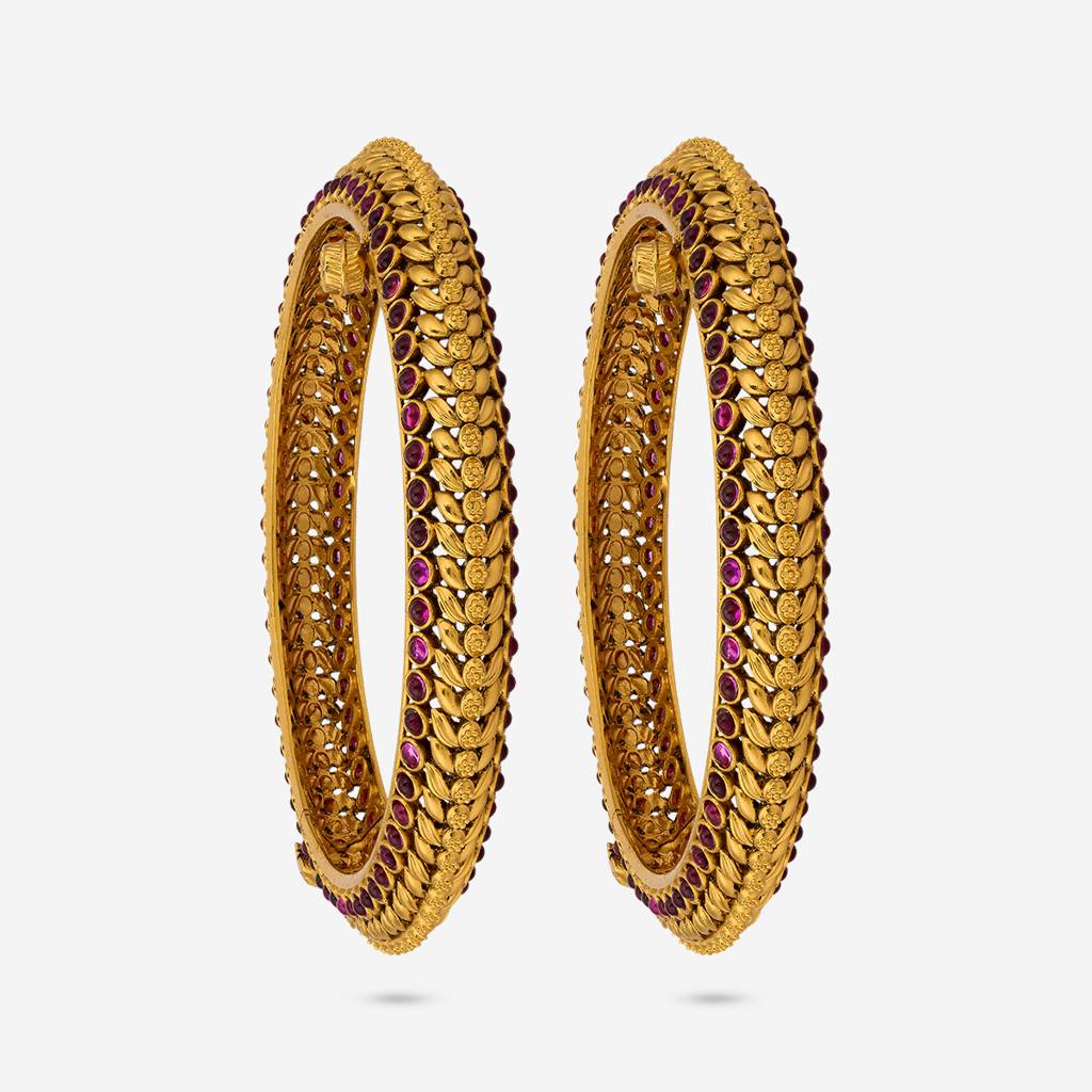 Ruby Gold-Plated Ethnic Antique Bangle-188701 : 448747