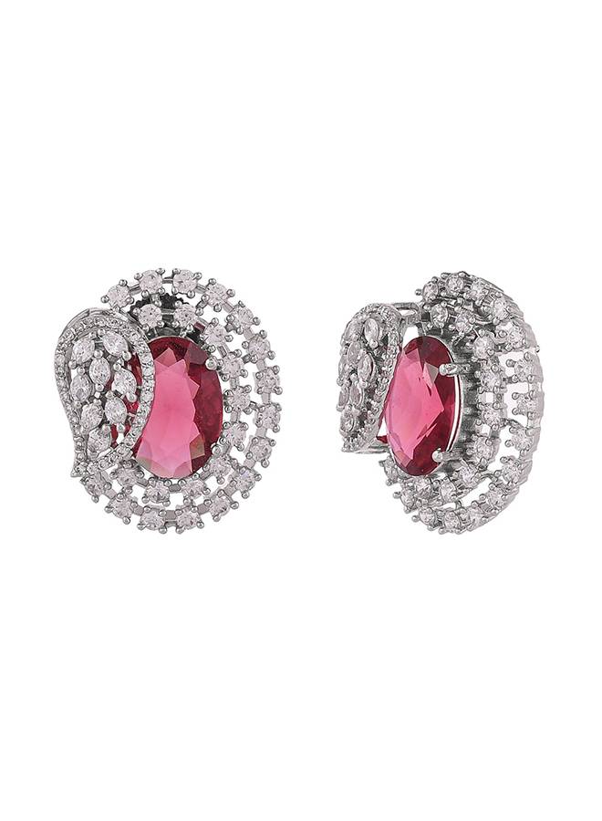 Sparkling Elegance Red Leaf Shaped Cz Studded Earings-Prbom20111 : 8905124499568