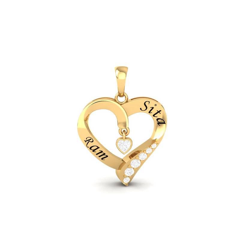 Moissanite Couple'S Heart Necklace 14K Gold Plated : TGDP-209-Y