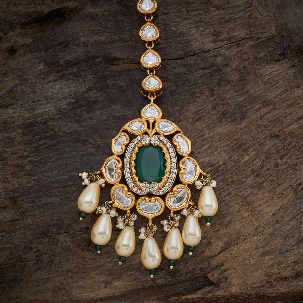 Kushal'S Fashion Jewellery Green Victorian-Plated Ethnic Kundan Tikka -411434 : 411434