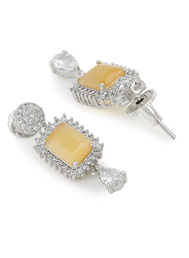 Cz Silver Plated Pearl Brass Necklace Set With Yellow Stone : 8905124435450