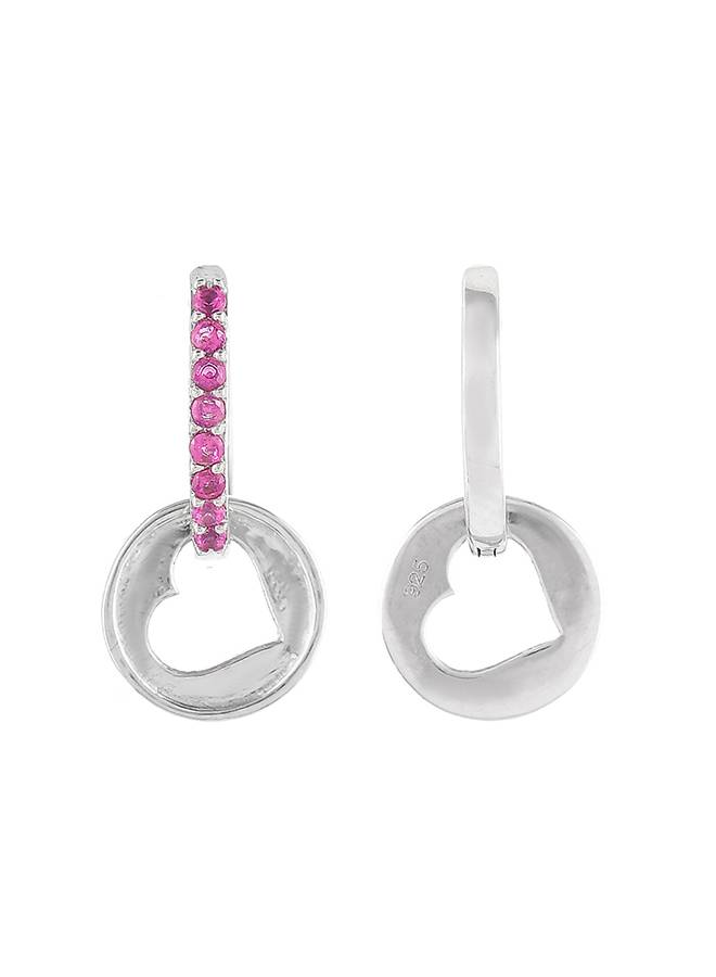Valentine'S Day Collection Pink Cz Heart Silver Earrings : 8905124492323