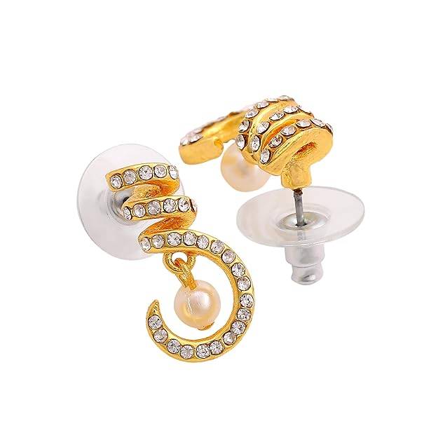 Stylish Gold Plated Pearl & Crystal Swirl Drop Earrings For Women : 5010118-IG-WEER