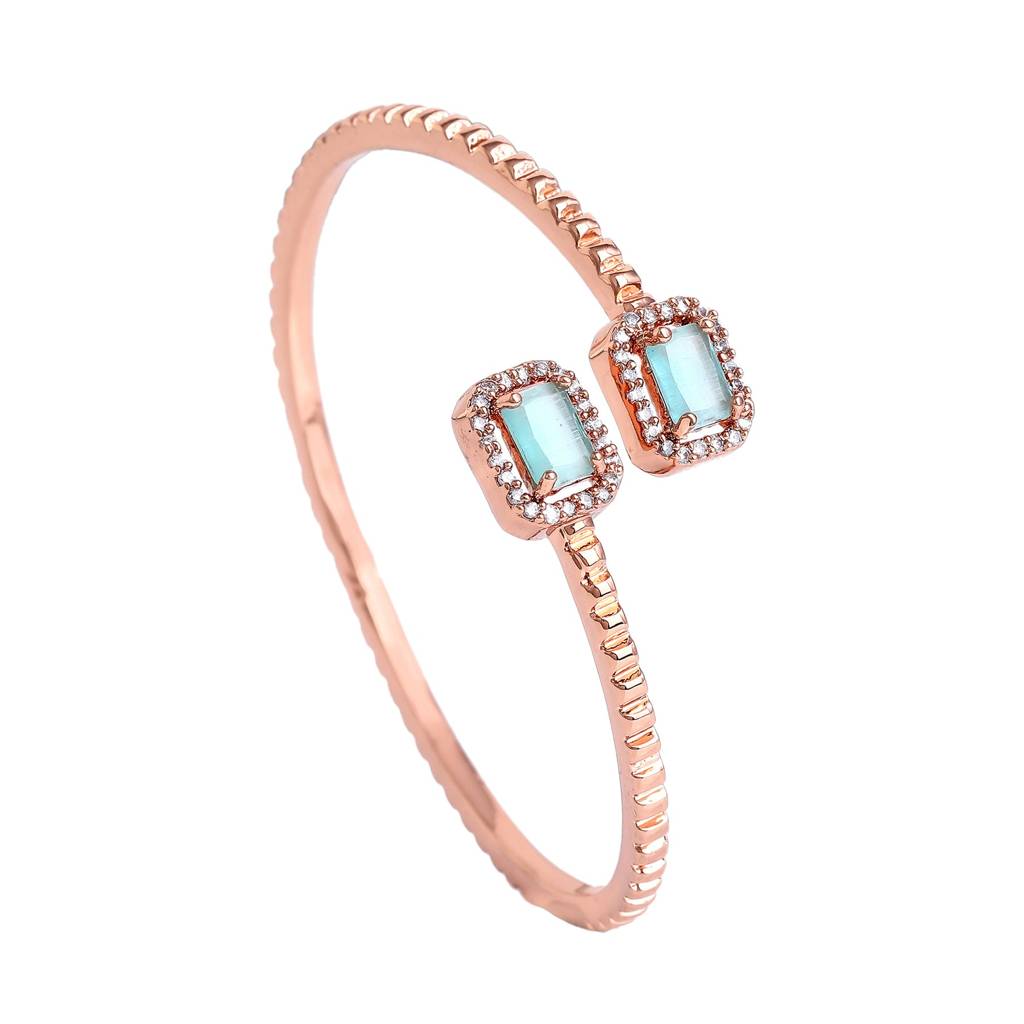 Estele Rosegold Plated Minimalistic Lightweight Kada Bracelet With Lavish Mint Green American Diamonds|Elegant : AD-093-RGMGBR