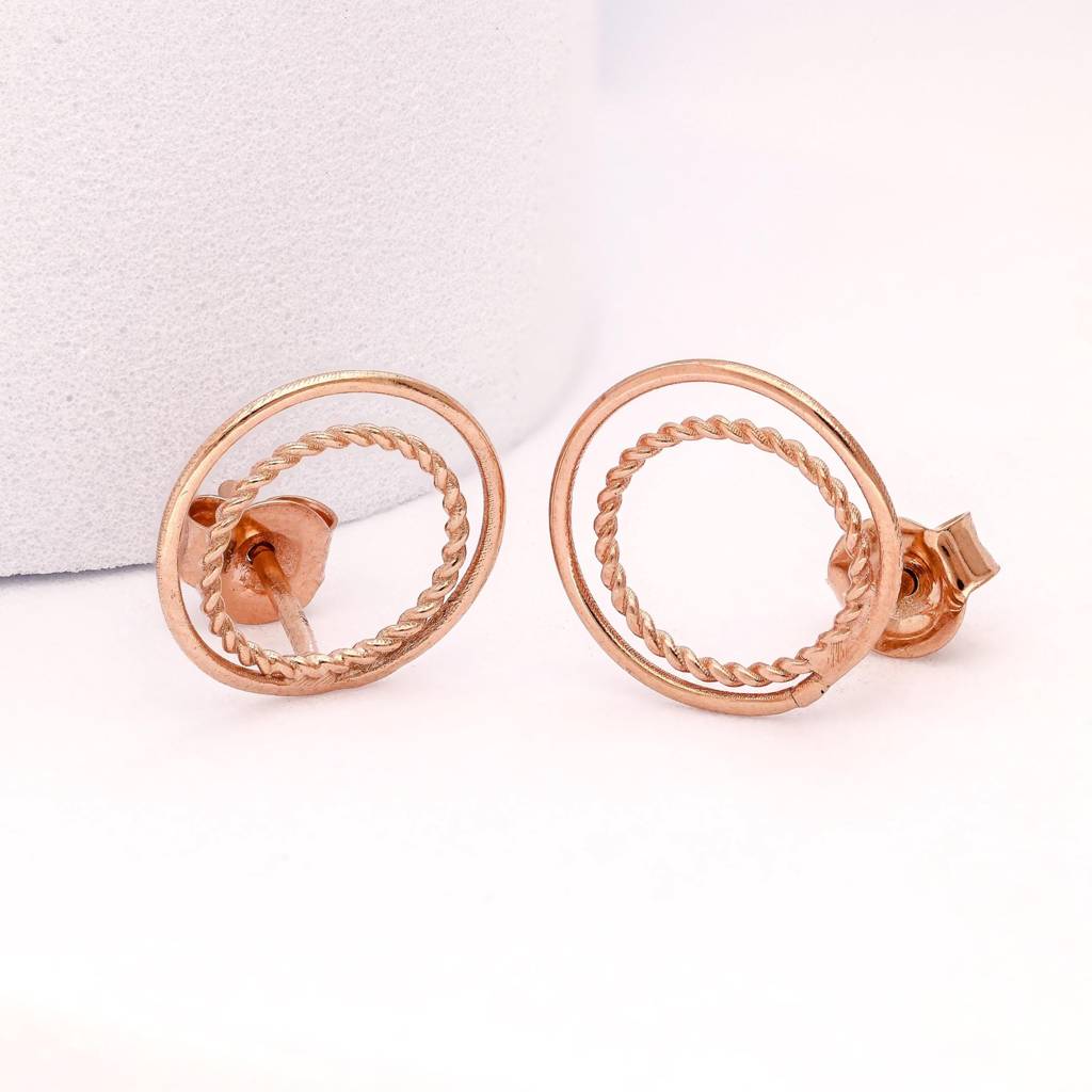 925 Silver Circle Stud Earrings | Twisted Rope Double Hoop Minimalist Earrings : SE_000684
