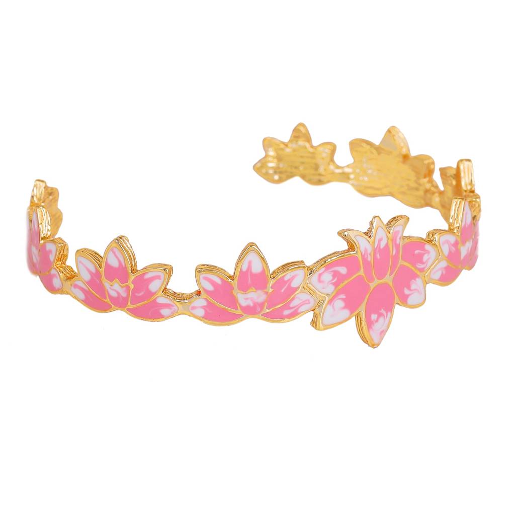 Estele Gold Plated Pink Enamel Lotus Designer Appealing Cuff Bracelet For Girl'S & Women : AD-062-IGBR