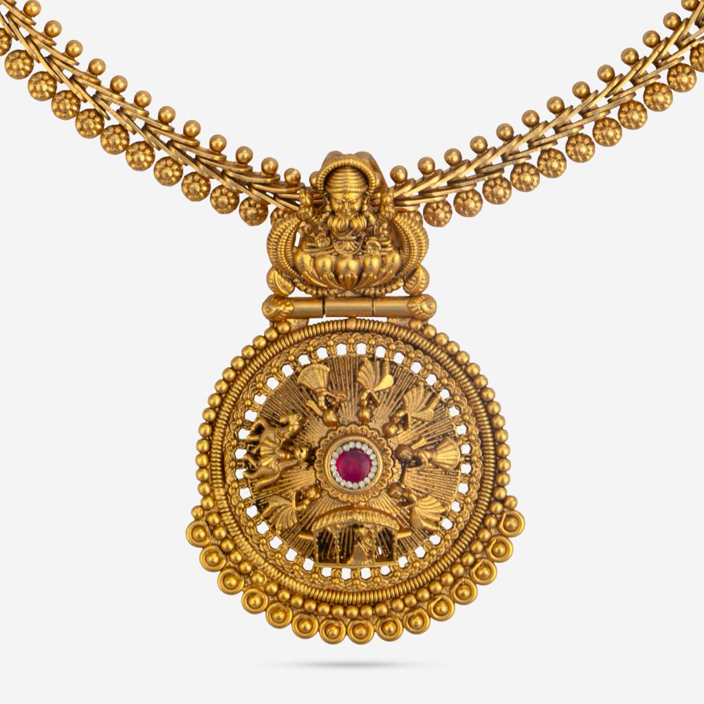 Ruby Gold-Plated Ethnic Antique Necklace Set-444824 : 444824
