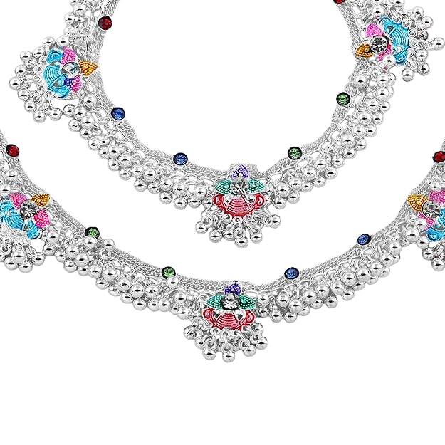 Rhodium Finish Enamel Work Heavy Anklets With Multicolor Design For Women & Girls : OSAK016-IRMCANKLET