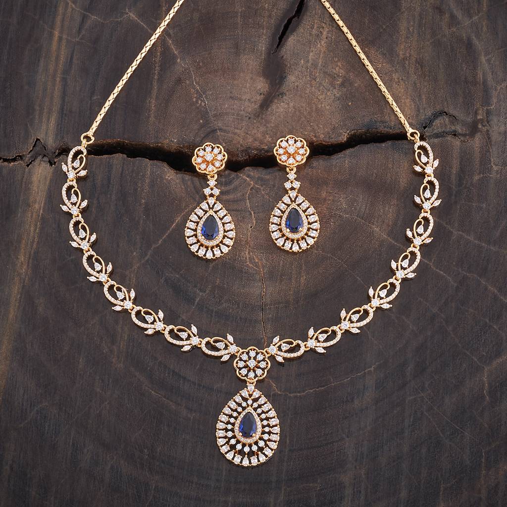 Kushal'S Fashion Jewellery Gold-Plated Cubic Zirconia Studded Jewellery Set-178003 : 426488