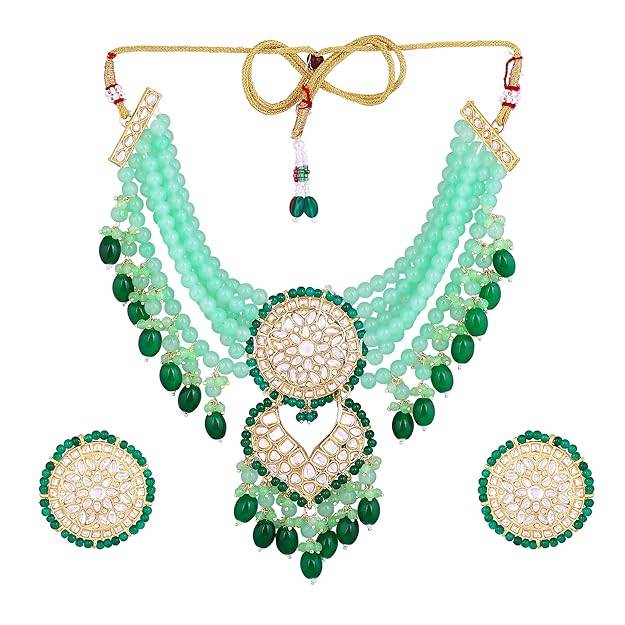 Estele Gold Plated Enchanting Gehena Necklace Set With Mint Green Beads For Women : PJ-048-IGMGNKER