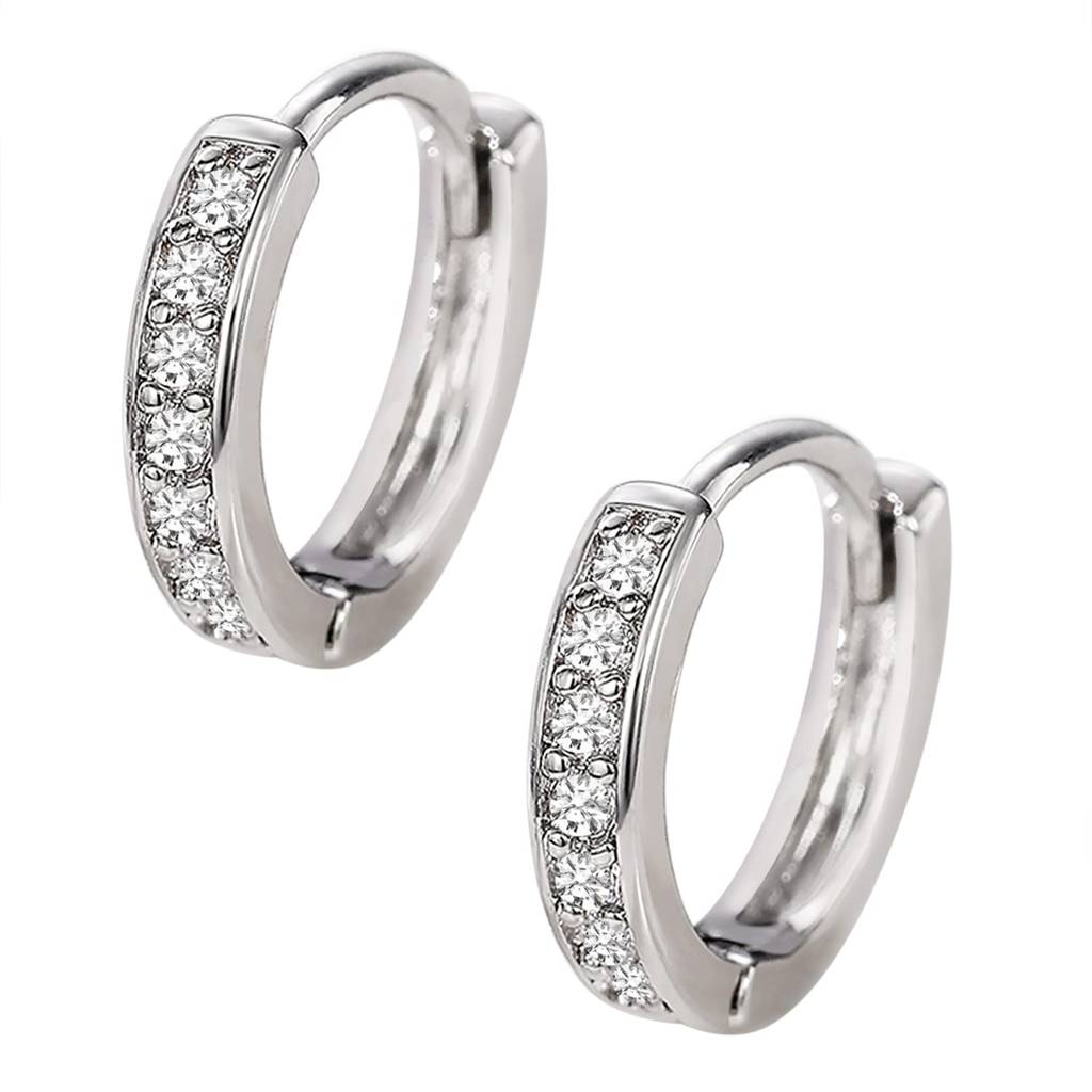 American Diamond Studded Silver Plated Hoop Earring Fashion Stylish Jewellry Gift For Girls & Women (Px8E128) : PX8E128