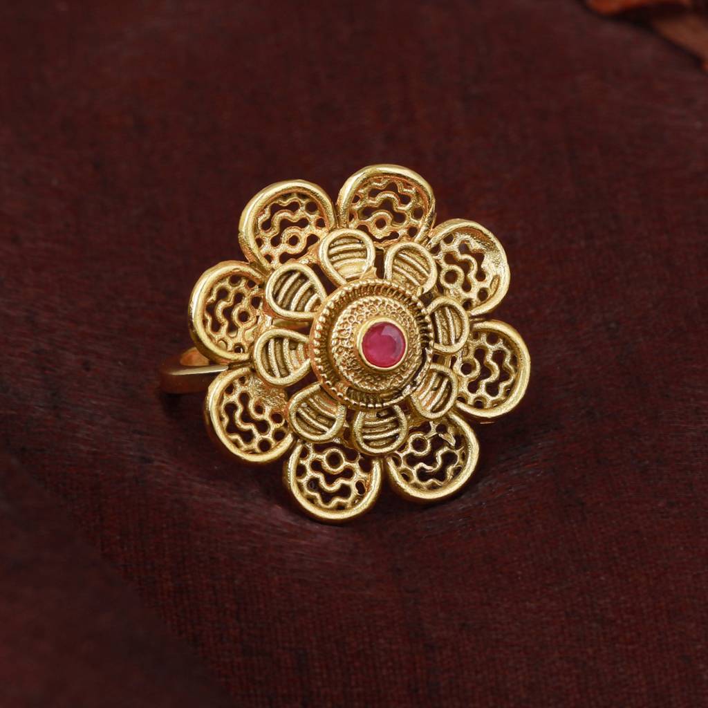 Estele Gold Plated Blossom Matte Finish Finger Ring With Ruby Crystals For Women : AD-149-IGRBRING