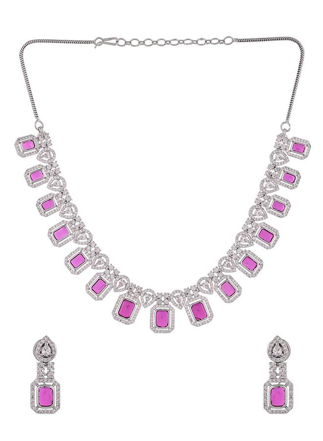 Whimsical Ruby, Crystal And Cubic Zirconia Necklace - Earring Set : 8905124459241