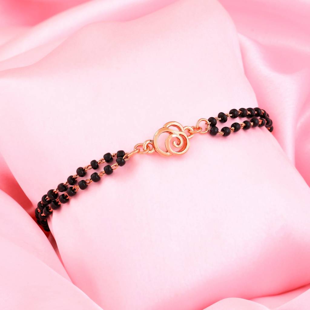 Estele Rose Gold Plated Floral Shaped Bracelet With Black Beads For Women : 101936-RGBR