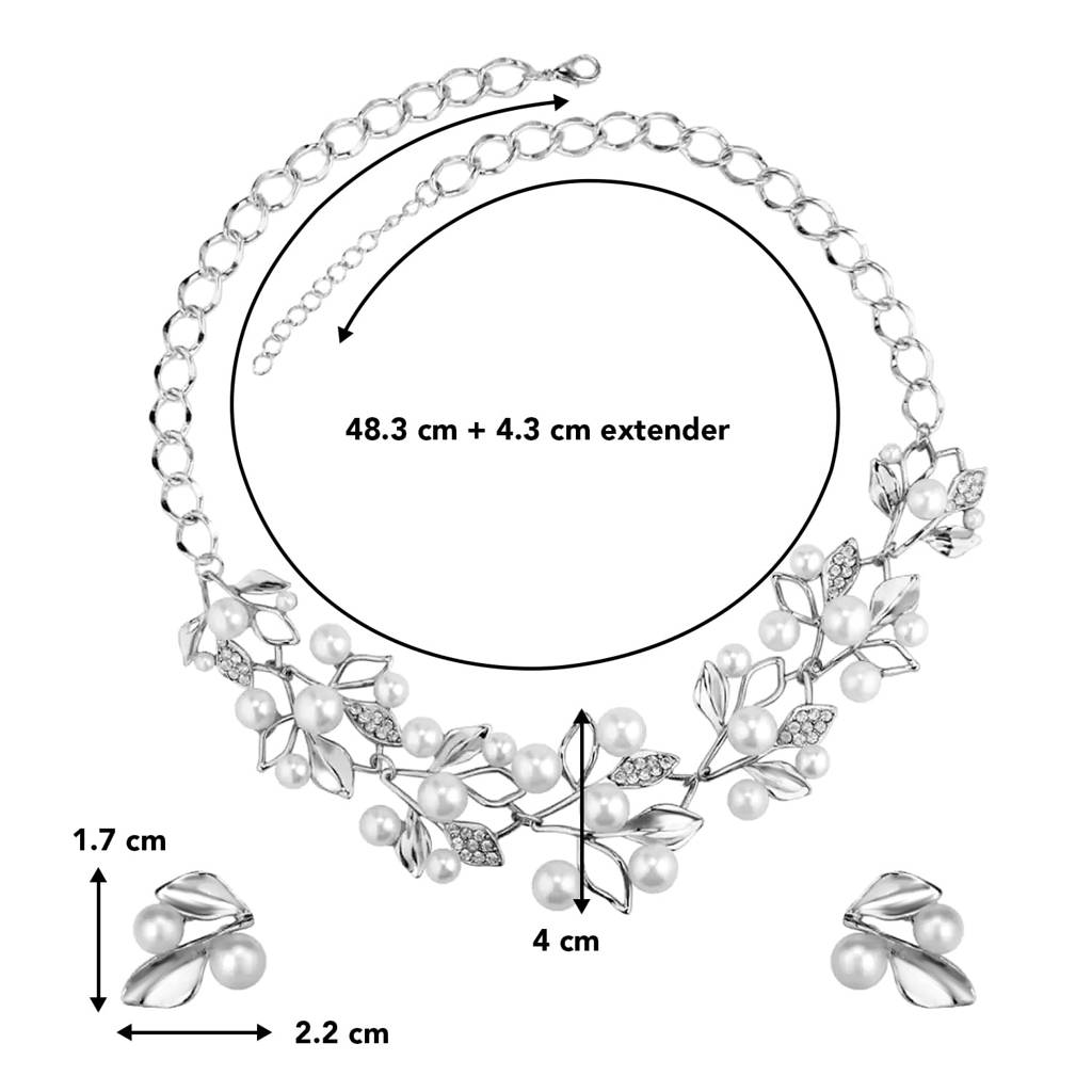 Silver Plated Peal Leaf Nature Inspired Necklace Earring Set For Women & Girls : PX9N04S