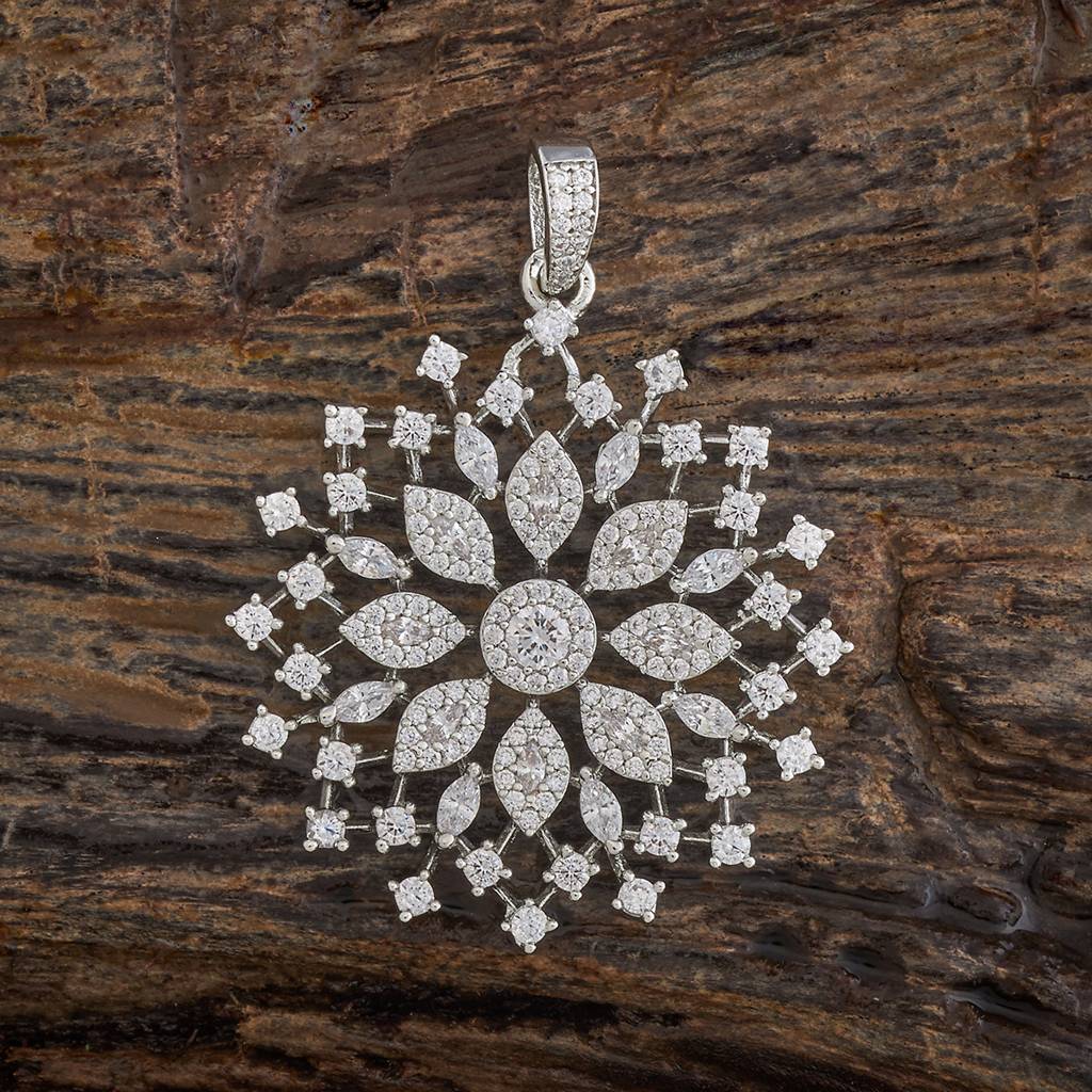 Kushal'S Fashion Jewellery White Rhodium-Plated Party Zircon Pendant Set - 430308 : 430308