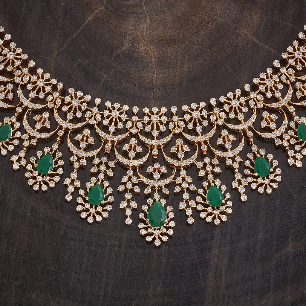 Kushal'S Fashion Jewellery Green Gold-Plated Bridal Zircon Necklace-175825 : 421337