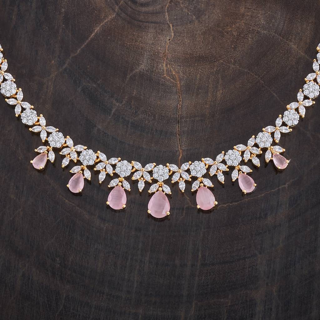 Kushal'S Fashion Jewellery Pink Rhodium-Plated Party Zircon Jewellery Set -425563 : 425563