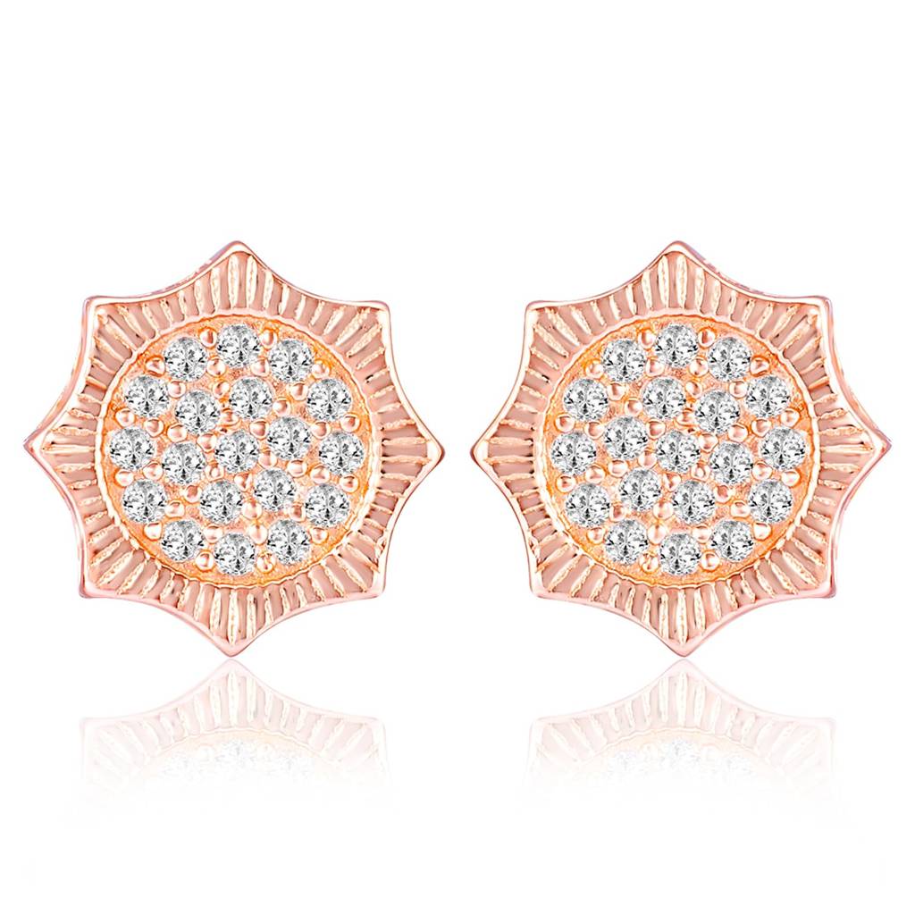 925 Sterling Silver Cubic Zirconia Studded Rose Gold Plated Earrings Gift For Women Design 14 : PF18E157C